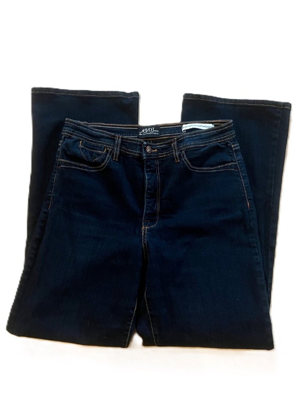 NYDJ Womens Style 7150DR Boot Cut Blue Jeans Size 12 Dark Wash Crystal Pocket